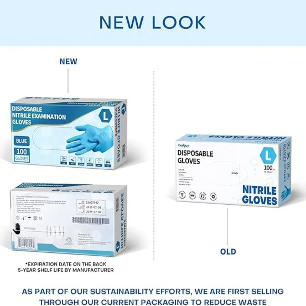 6 Powder-Free Nitrile Exam Gloves, 4.5 Mil, 100 Count, Blue, Food-Safe Disposabl